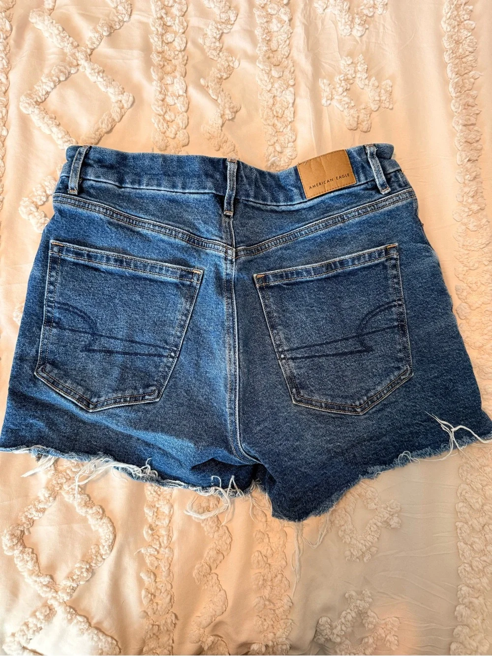 American Eagle Curvy Relaxed Denim Shorts Size 2 Dark Wash High Rise Frayed Hem